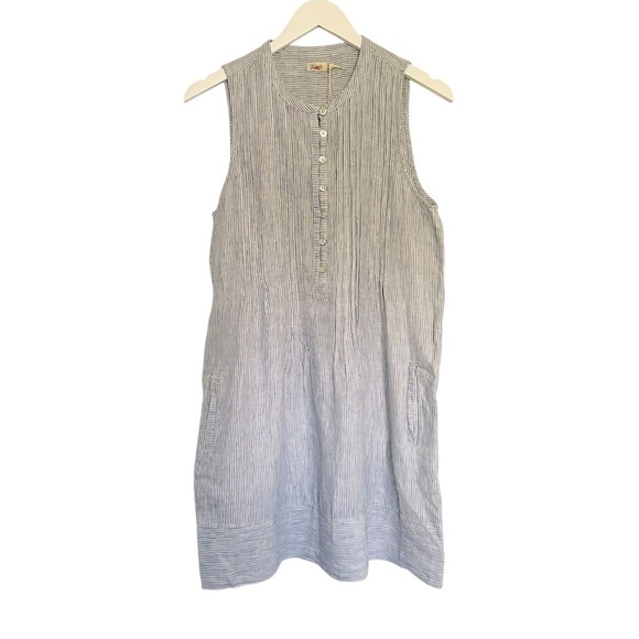 Faherty Isha Dress Linen Blue Mini Stripe Size S NEW - Picture 5 of 16